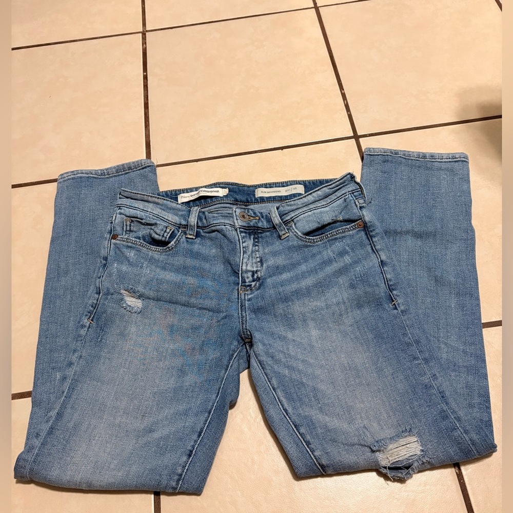 Anthropologie Pilcro Slim Boyfriend Women's Blue Distressed Jeans